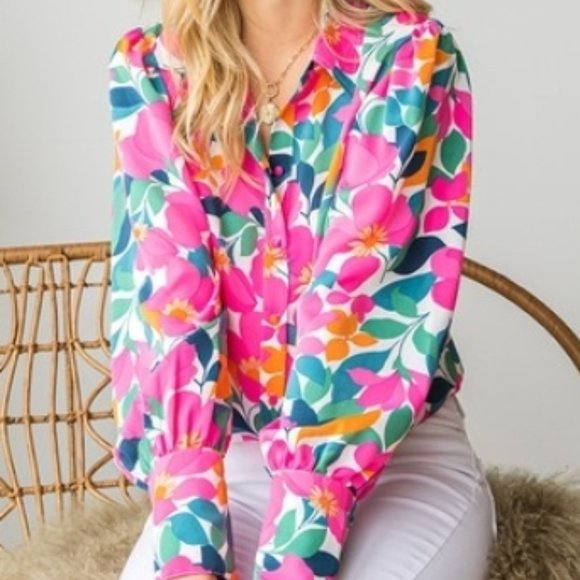 NEW Pink Multi Floral Top - Picture 1 of 2